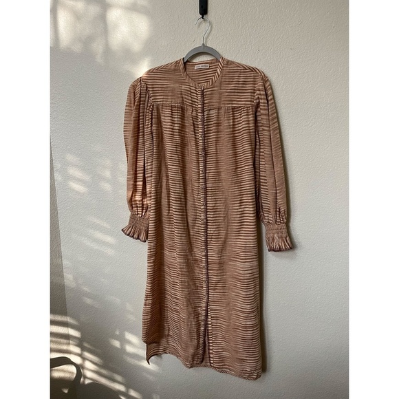 ULLA JOHNSON | Fiora Striped Cotton-Voile Midi Waist Tie Dress in Fawn | Size 2 - Picture 11 of 15